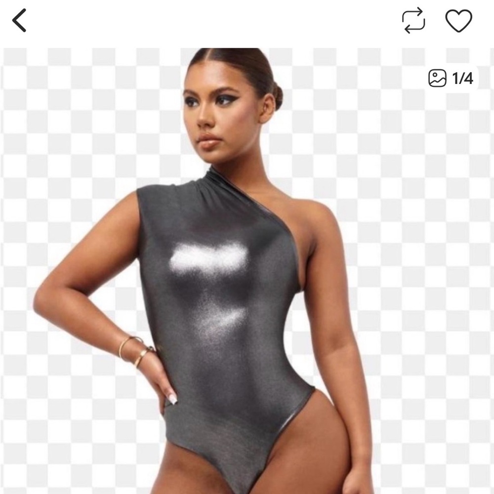 Sleek One-Shoulder Silver Bodysuit